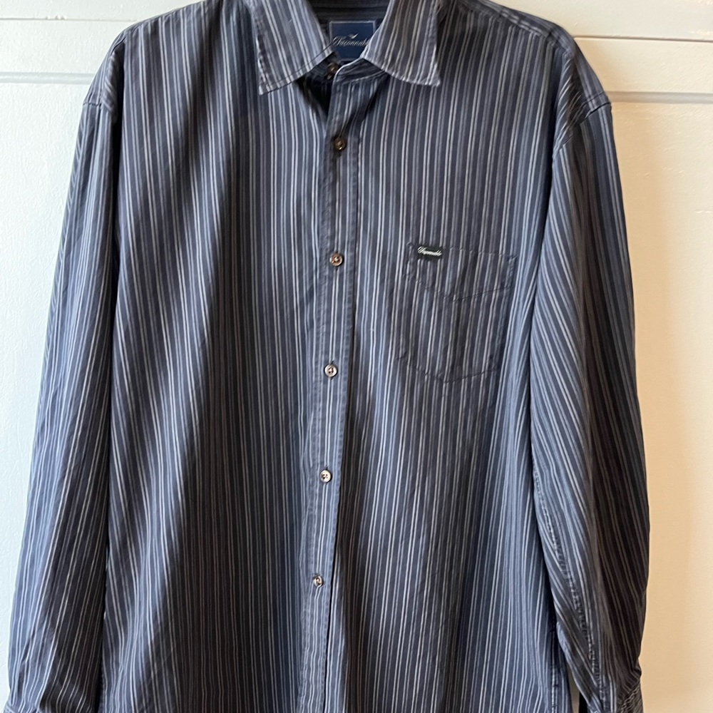 Faconnable Men’s Pinstriped Button Up Shirt Large Navy - Picture 2 of 9